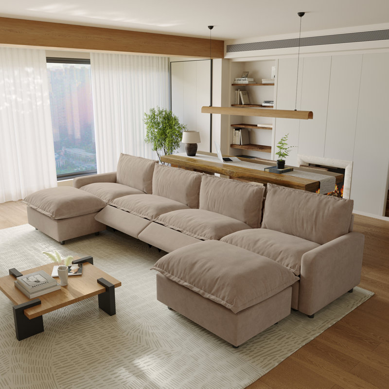 Canapé modulaire inclinable en U Moncada, Lin kaki, H 35,04 po x l 148,82 po x P 59,44 po