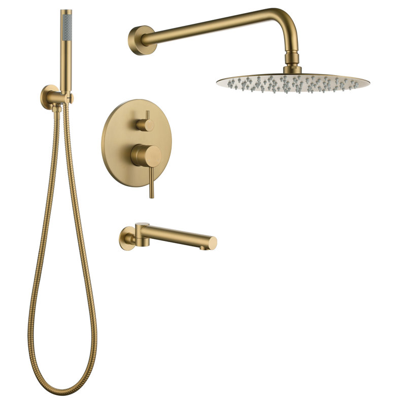 Calder Dual Function Complete Shower System with Rough in-Valve, Brushed Gold