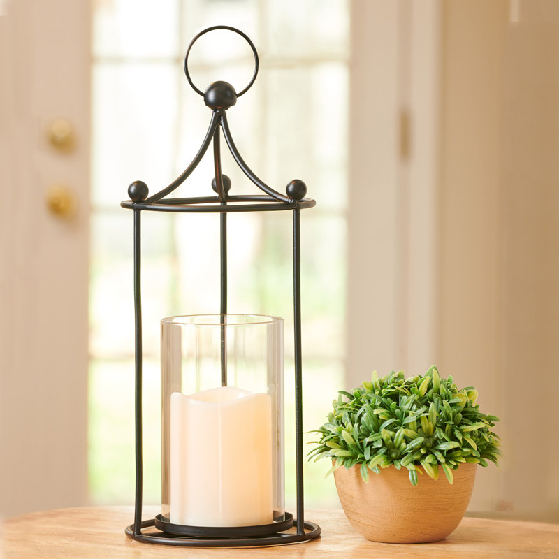 12.99'' H Glass Tabletop Lantern with Candle Included