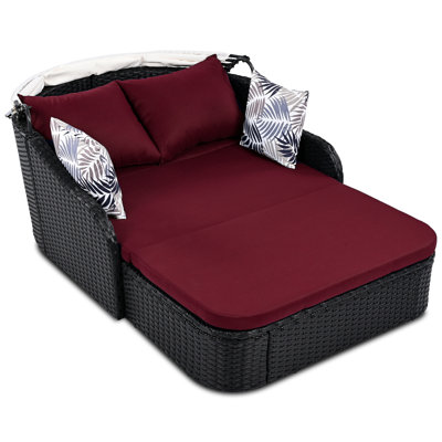 Chaise longue en osier avec auvent réglable