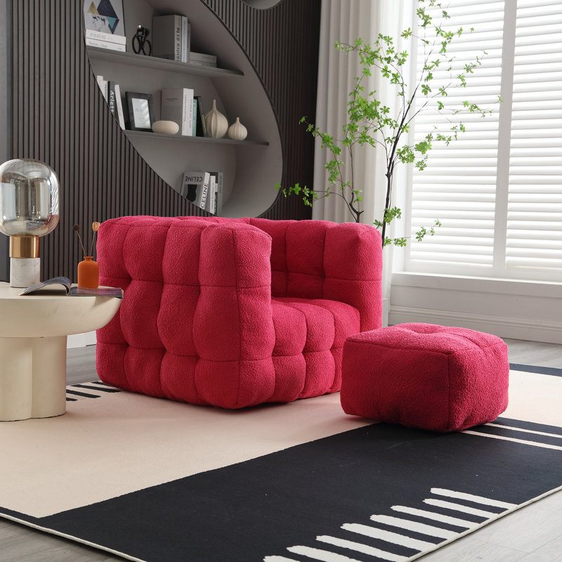 fauteuil à billes avec repose-pieds, Polyester rouge