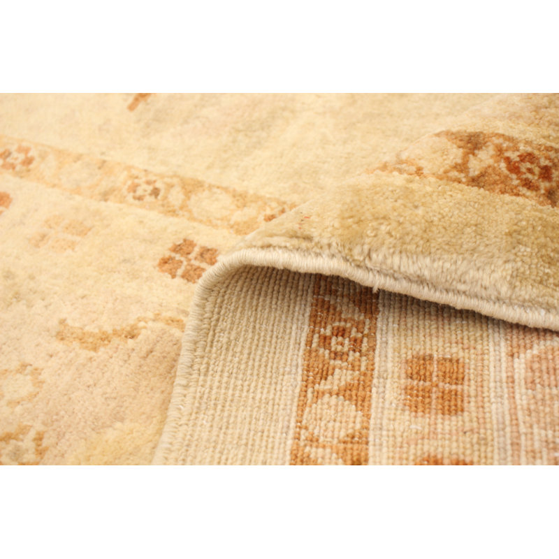 Tapis décoratif kaki en laine noué à la main de conception unique 8 pi 1 po x 9 pi 10 po Dhoulin