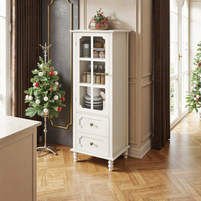Modern Minimalist Buffet Cabinet With Glass Doors & Double Drawer Wooden Storage Sideboard For Living Room Dining Room Hallway - 19.68 D X 15.74 W X 5 by Charlton Home