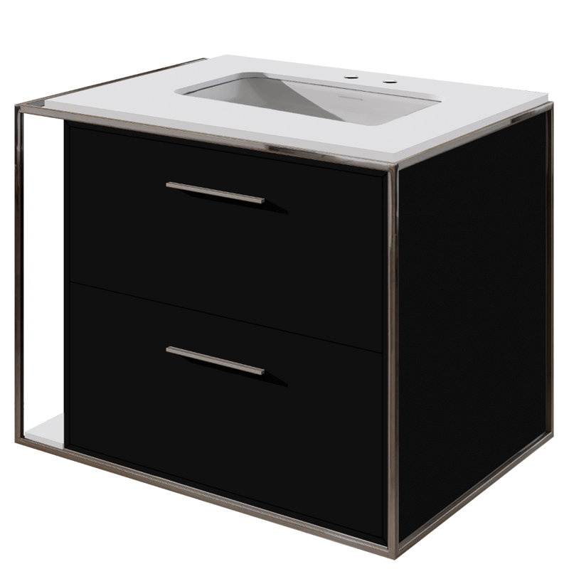 Linea Single Vanity, Double, Polished Stainless Steel, Matte White