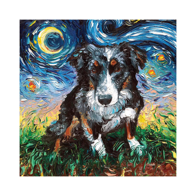 Australian Shepherd Night by Aja Trier - Wrapped Canvas Painting, 66.04 cm H x 66.04 cm W x 3.175 cm D