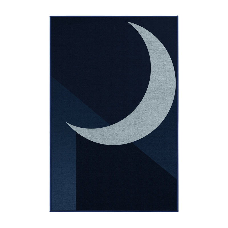 Machine Washable Pantelie Minimalist Solid Color Rug in Blue – Navy Binding, 2 x 3