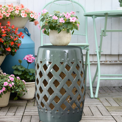 Tabouret de table de bout décoratif en céramique, émaillé avec motif tissé, pour chaise d'extérieur inclinable et tissu imperméable, rangement disponible