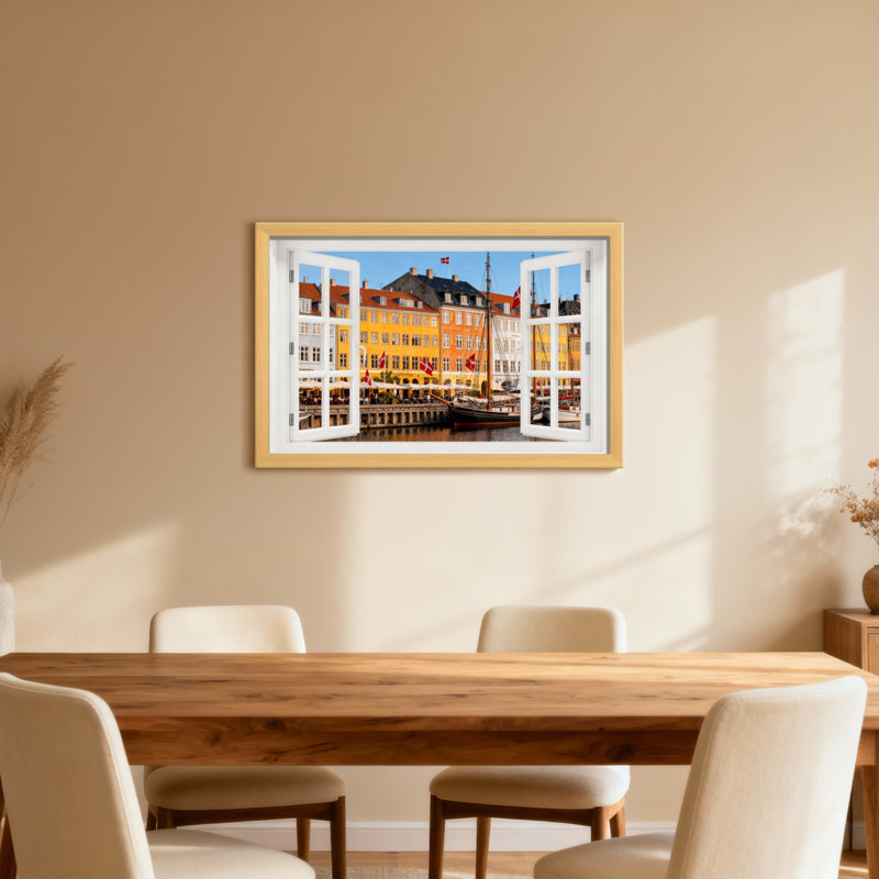 Landscape & Nature Copenhagen Harbour View Through Window, 30" H x 20" W, Wrapped Canvas, Does Not Apply