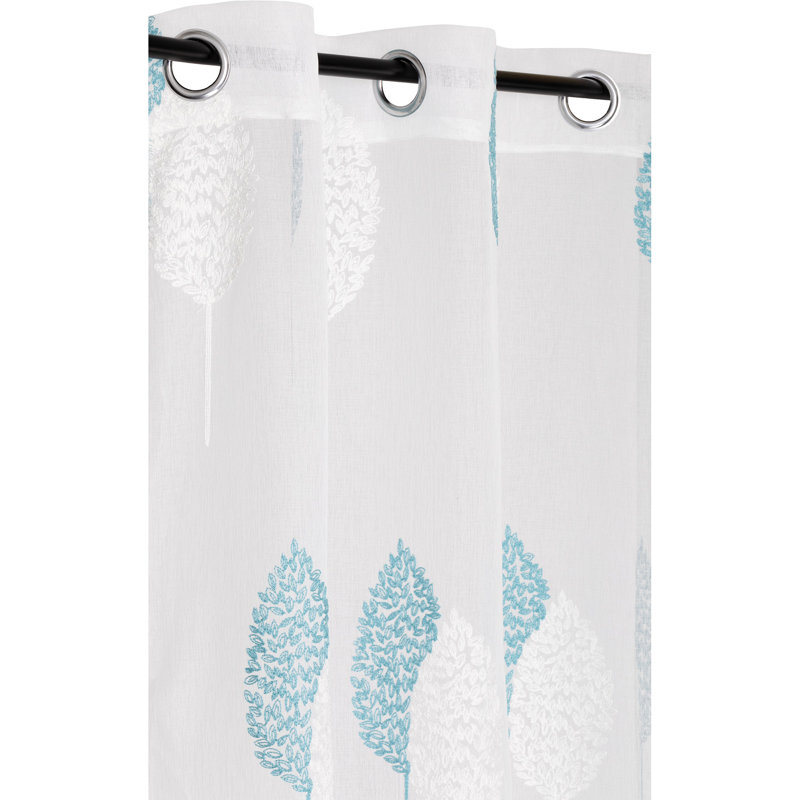 Curtains / Drapes Single Panel, White/Teal
