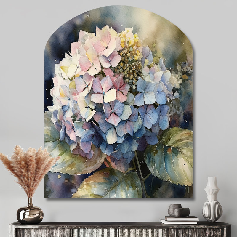 Eddy - Hydrangea, art mural asymétrique en métal, reproduction d'art en forme de mauve, H 43 po x l 33 po