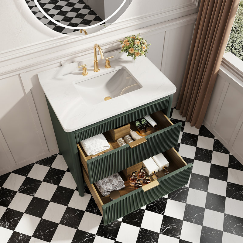 Meuble-lavabo autoportant à simple cuve, Vert, 36"
