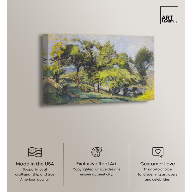 Trees Above a River Green and Blue Wrapped Canvas Landscape Art