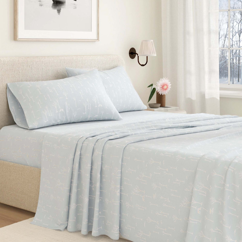 100% Turkish Cotton Flannel Lodge Sheet Sets, Birch Trail, Queen Sheet Set with 2 Pillowcases