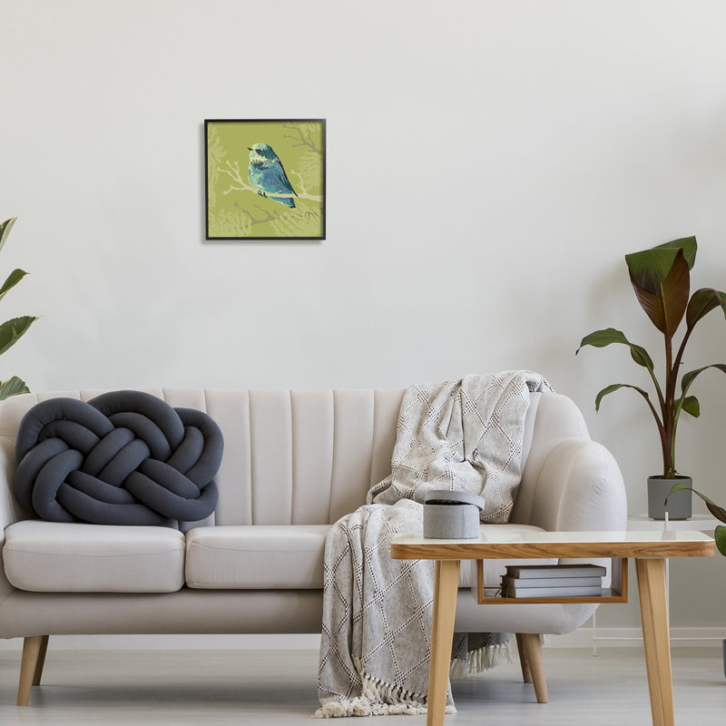 "Petit oiseau bleu perché" par Verbrugge WaterColoured, Giclée encadrée noir minuit, H 12 po x l 12 po x P 1,5 po