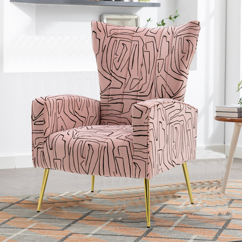 Fauteuil d'appoint rembourré en velours, Velours rose