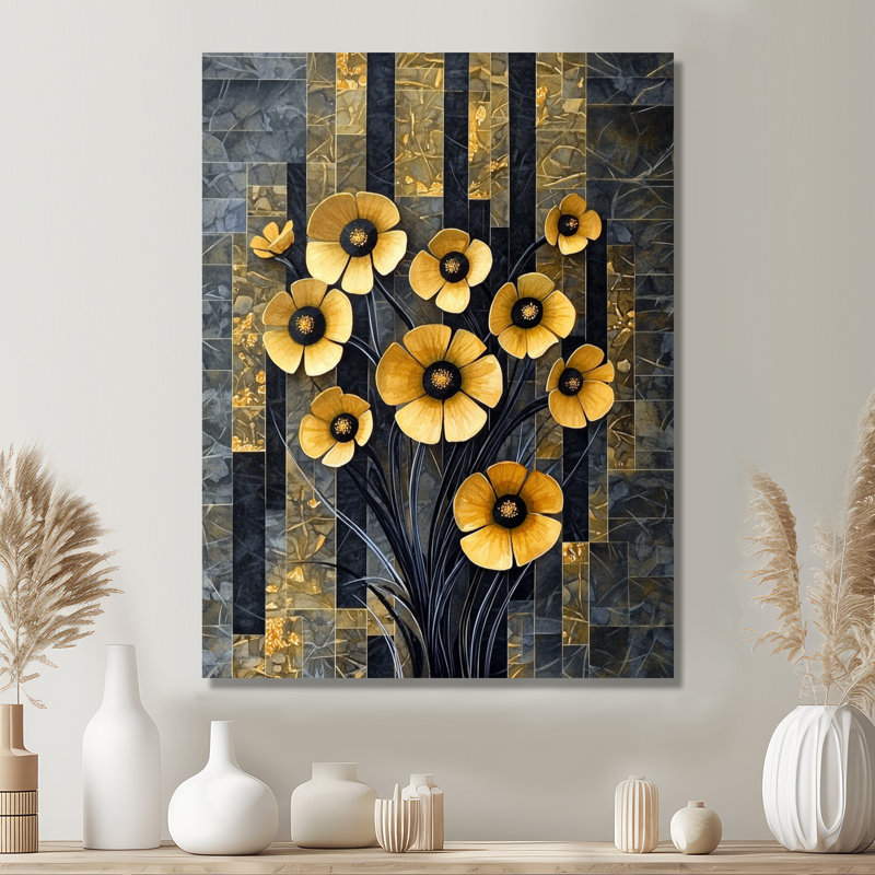 Sunny Abstract Buttercup Flowers Field - Buttercups Metal Wall Art, Traditional Metal Print, 32" H x 24" W x 0.84" D