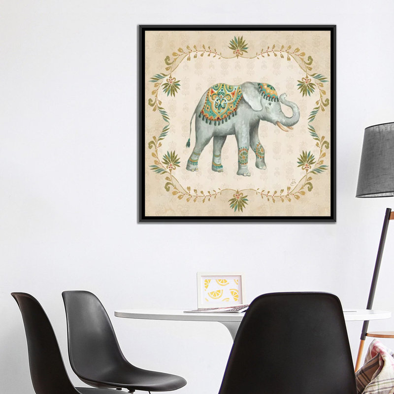 « éléphant walk iv », impression sur toile tendue, H 26 po x l 26 po x P 1,5 po, Toile avec cadre noir, Pas de tapis