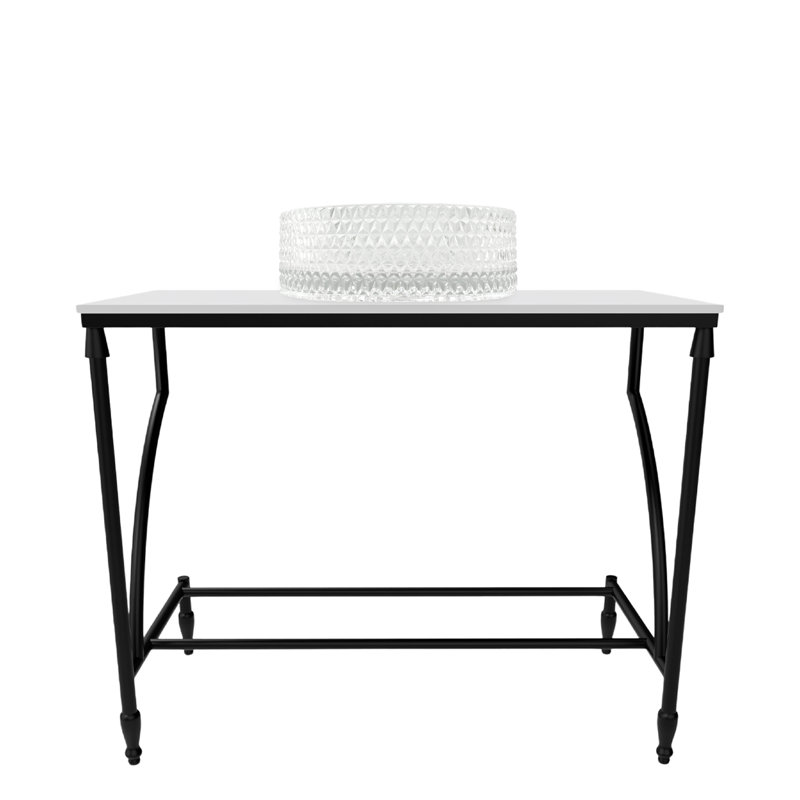 Luminous 36" Minimalist Metal Console Sink with Glass Vessel Basin and Solid Surface Top, White/Black, Clear