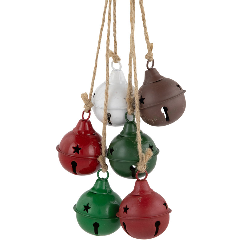 Ornements de Noël en forme de clochette en cascade - 13,5 po - ensemble de 2, Brun / rouge / vert / blanc