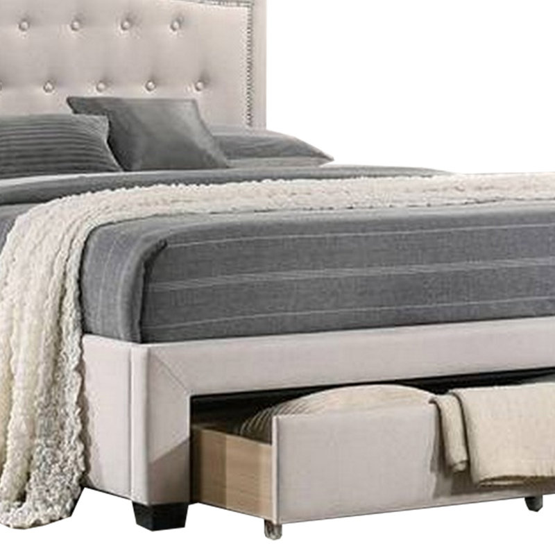 Rodeen Upholstered Tufted Storage Platform Bed, Twin, Ivory
