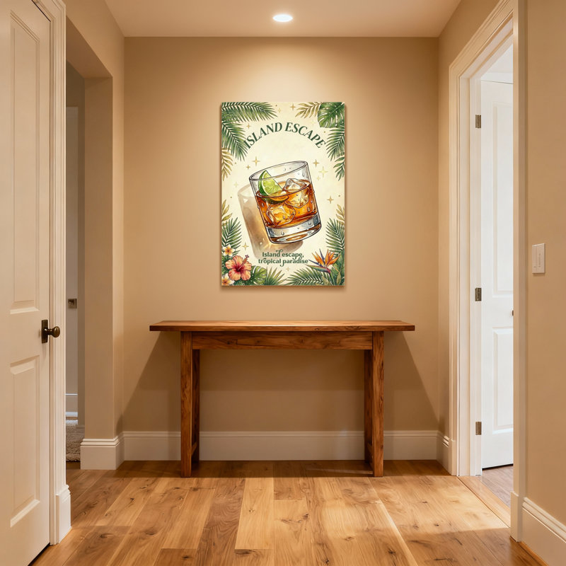 Nourriture et boissons Cocktail tropical avec feuilles de palmier et étoiles, H 18 po x l 12 po, Toile tendue