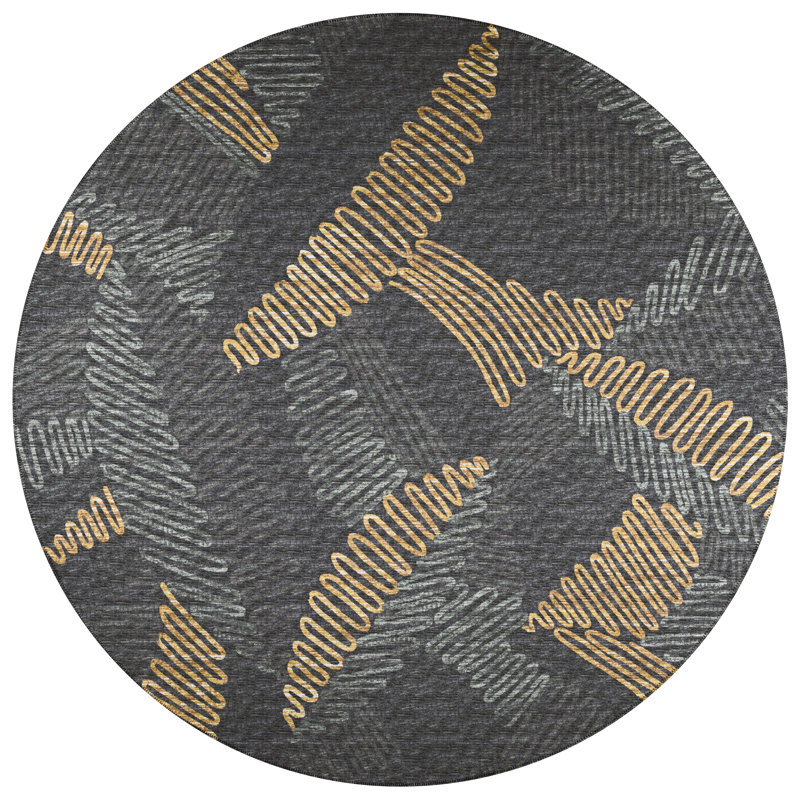 Chenille Washable Abstract Indoor / Outdoor Rug, Round 8'