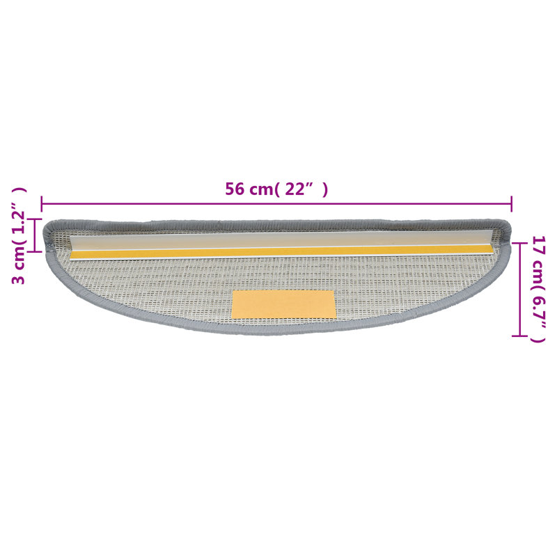 Stair Mats Grey, 3cm H x 56cm W x 17cm D