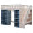 Full Size Loft Bed with 2 Four-layer Storage Cabinets and Curtain,White+Blue