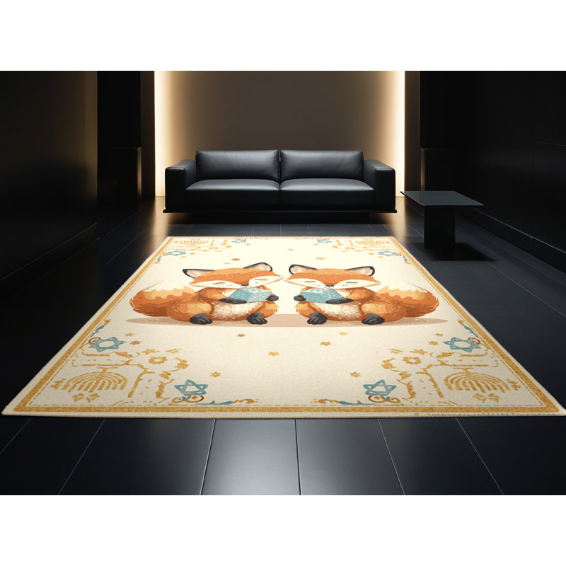 Tapis abstrait moderne et contemporain lavable à la machine Hanoukka beige moderne - reliure beige, 8 x 12
