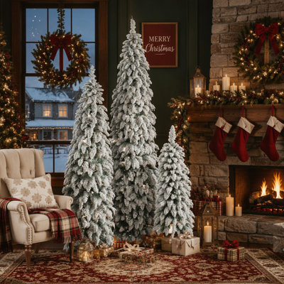 8 pi, 6 pi, 4 pi avec sapins de Noël pré-éclairés, 3 arbres de Noël artificiels avec flocage de neige, arbre de Noël, 1455 branches, 520 lumières DEL, 11 modes d'éclairage