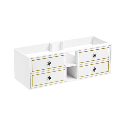 Base de meuble-lavabo flottant, base de meuble-lavabo mural seulement, avec 4 tiroirs et 2 tablettes, sans plateau, blanc