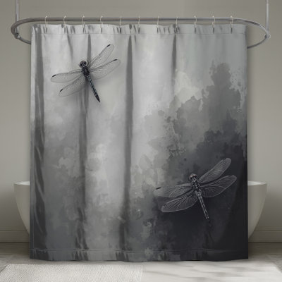 Dragonfly Illustration Gray Shower Curtains Extra Long