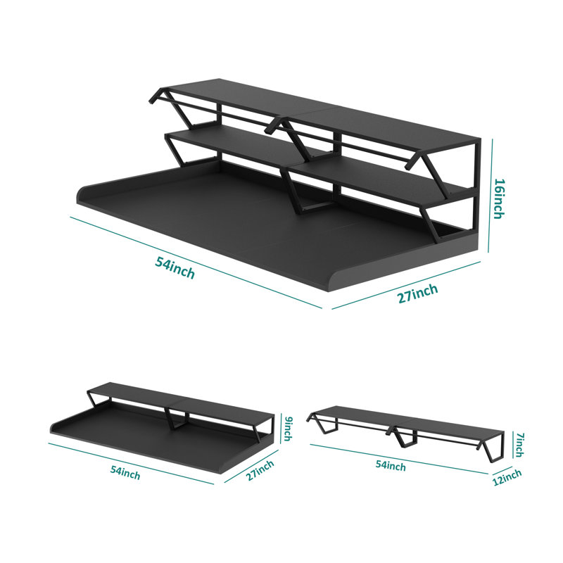 Washer Dryer Countertop with Wall Shelves Set - Durable, Waterproof, and Functional Design with Hanging Rod, Black