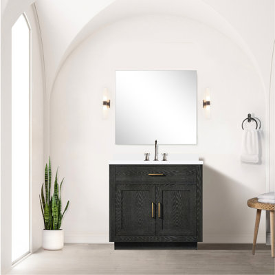 Chêne noir 36 po L x P 22 po avec comptoir en marbre de culture et miroir - 34 comptoir de remplissage inclus