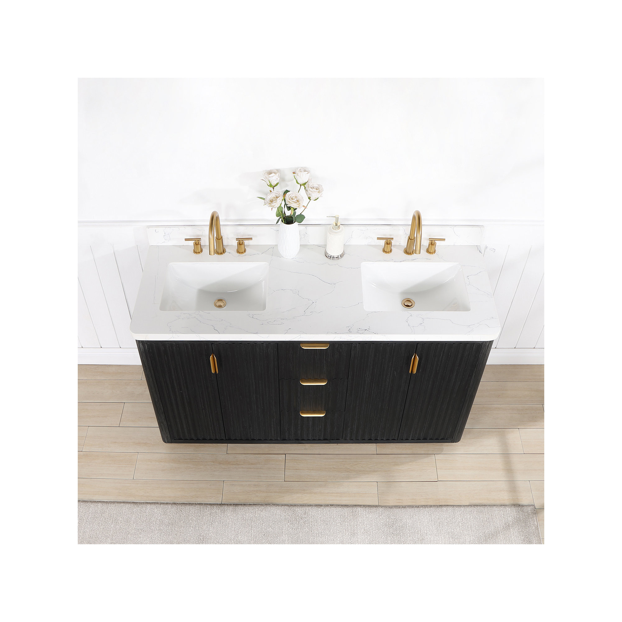 Adela 60'' Double Bathroom Vanity, White, Black, Gold