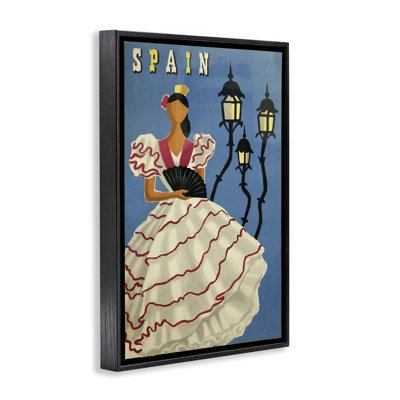 Stupell Industries Spain Woman Portrait Poster Framed Giclee Art, Design By Marcus Jules In Midnight Black Framed Giclee
