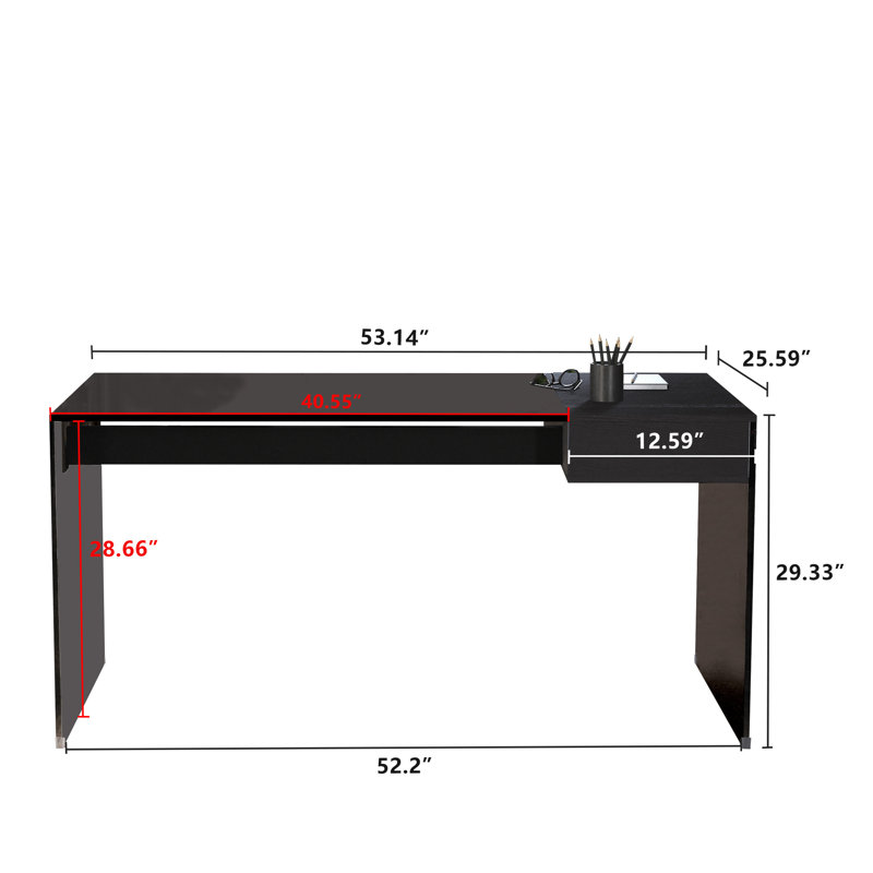 53.14 Inch Modern Glass Top Computer Desk With Drawer And Flip Top Storage Black Writing Table For Home Office Study, Black