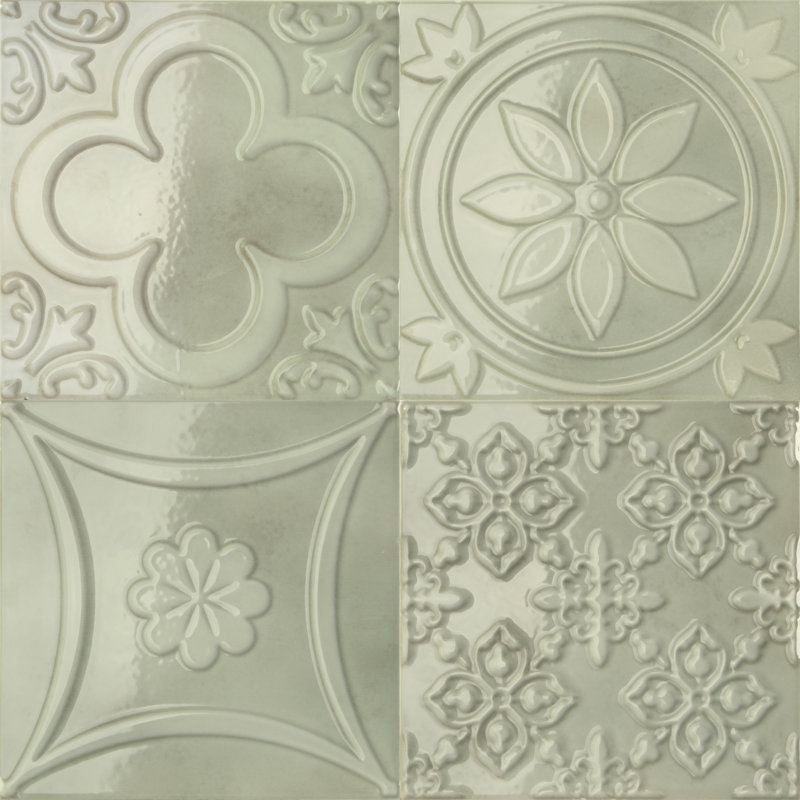 14.7 x 14.7 cm Beveled Porcelain Tile, Green
