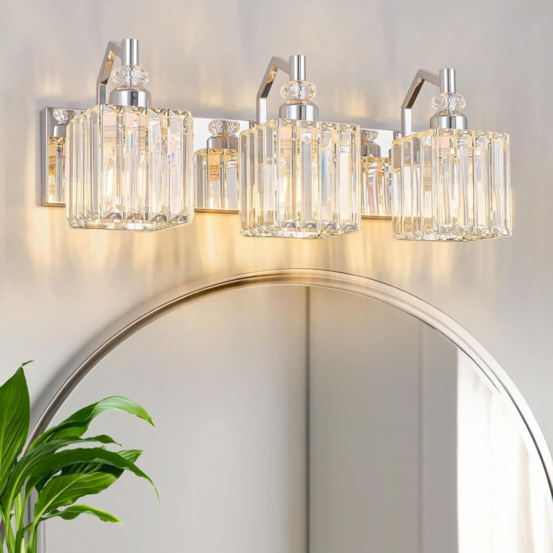 Luminaire de meuble-lavabo moderne avec abat-jour en cristal, luminaire à 3 lumières pour dessus de miroir, conception résistante à l'humidité, compatible avec les ampoules E26