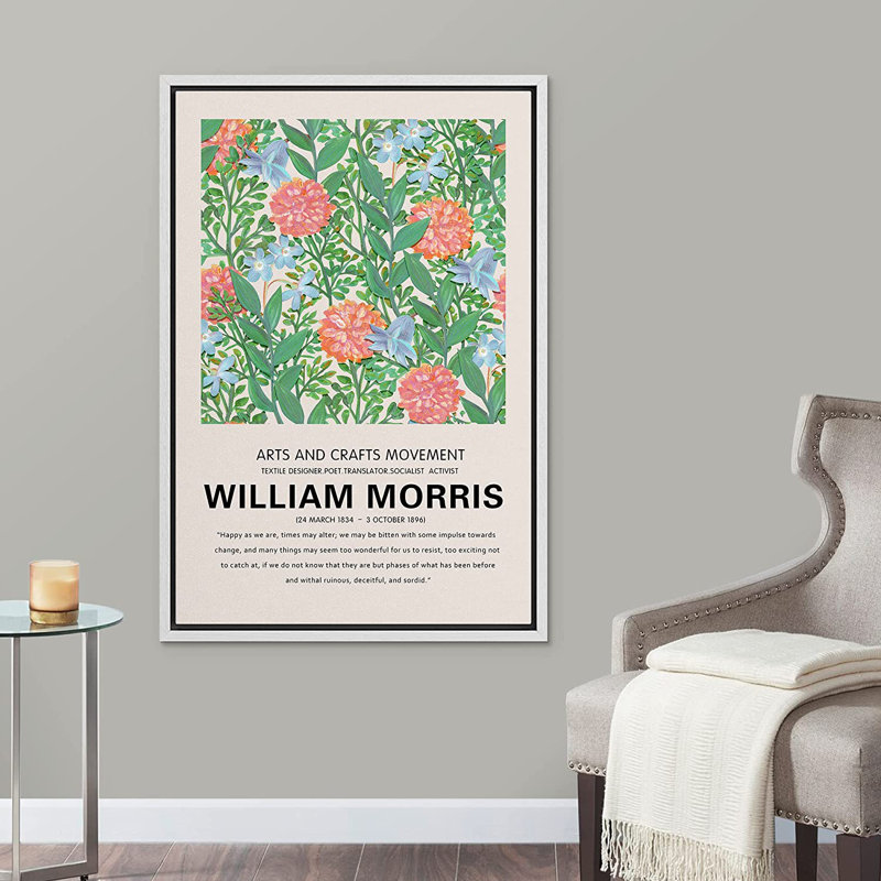 "Rose Flower Garden Nature Wilderness" par William Morris, impression sur toile, H 24 po x l 16 po x P 1,5 po, Cadre blanc