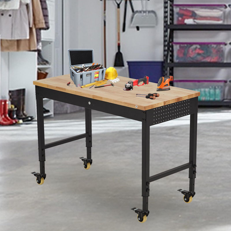 Établi à hauteur réglable en bois manufacturé de 48 po de largeur avec roulettes