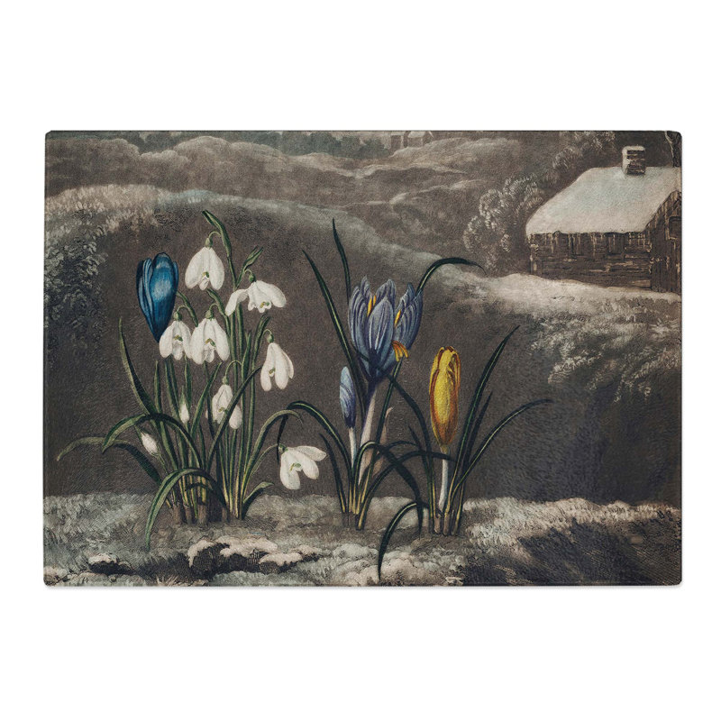 Tempered Glass the Snowdrop Flowers by R.J. Thornton Chopping Board, 28.5 cm x 20 cm
