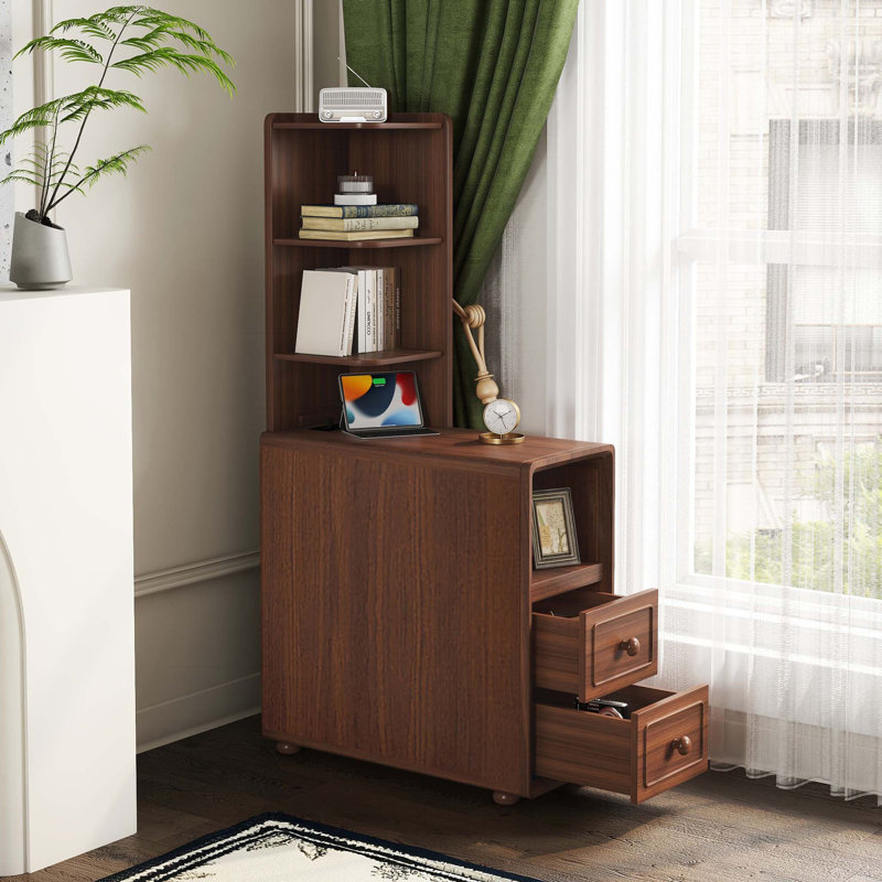End Table with Drawers, Corner Table with Open Shelves, Tall Side Table for Bedroom and Corner