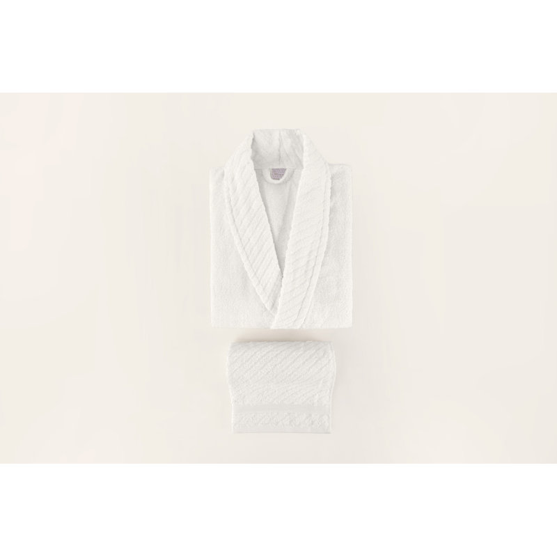 Cotton Mid-Calf Bathrobe, Blue/White