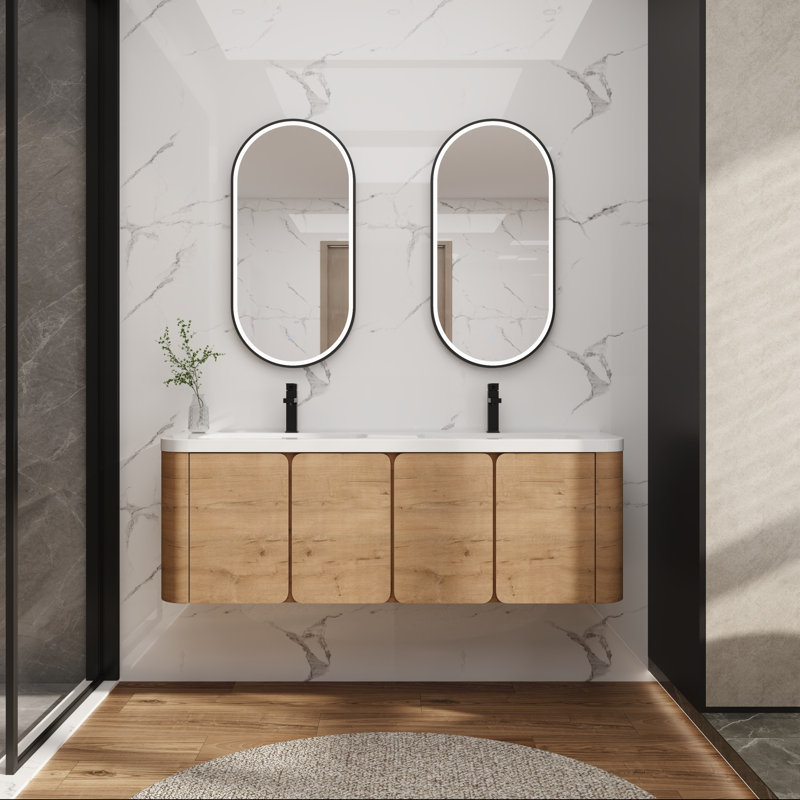 Meuble-lavabo mural 60 po avec lavabo en résine blanche, 59"