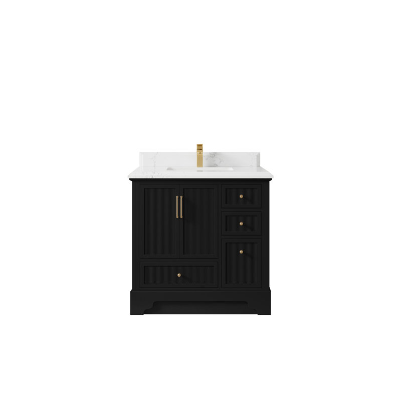 Meuble-lavabo simple 36 po avec plateau en quartz Alys