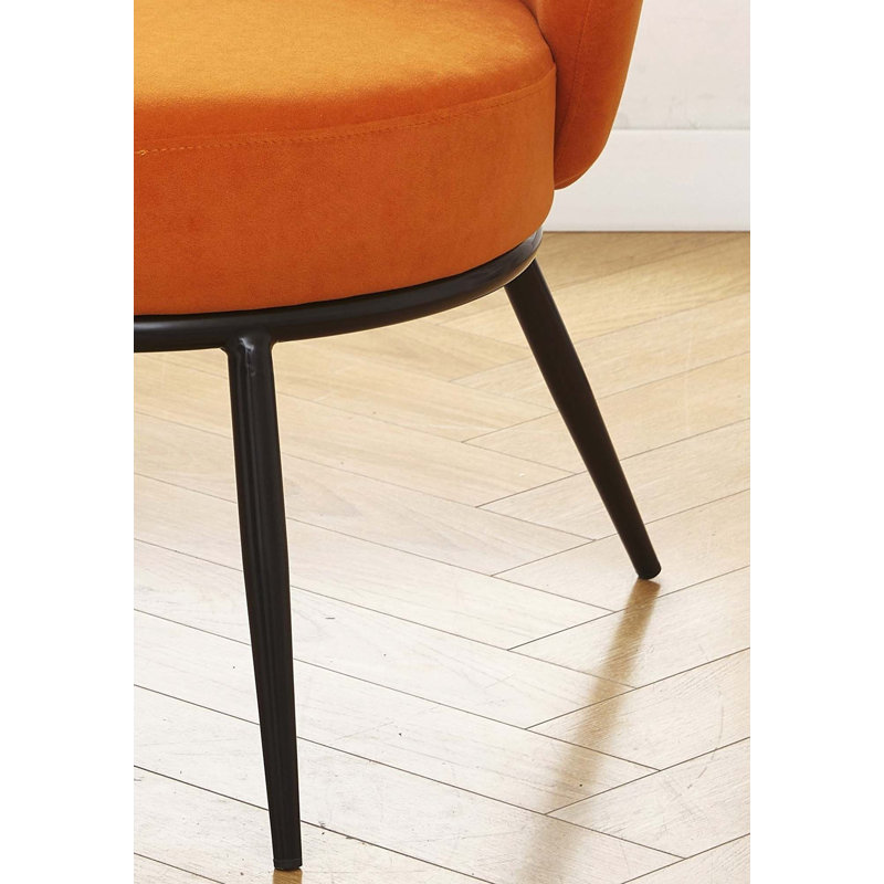 Chaise d'appoint Mid-Century moderne en velours avec pieds en métal élégants, Orange