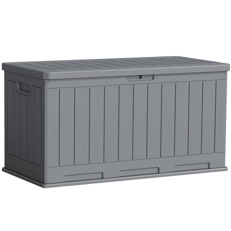 90 Gallon Resin Indoor And Outdoor Lockable Deck Box Organizer, Gray