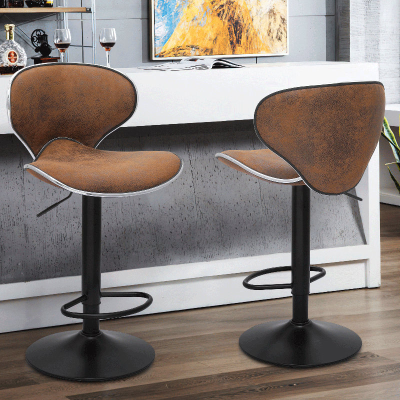 Adjustable Counter Height Bar Stools Swivel Barstools Dining Chairs with Footrest for Kitchen Island, 2