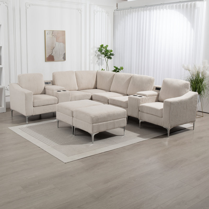 Canapé modulaire 10 pièces rembourré, Beige Corduroy